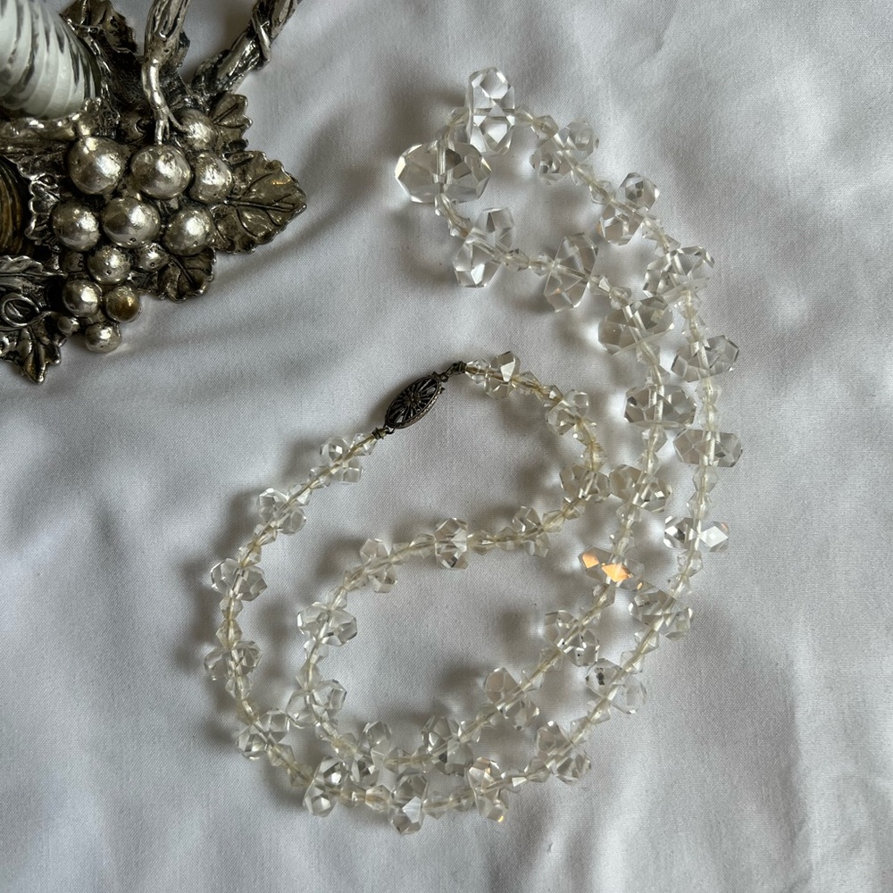 20s Art Deco Rock Crystal Necklace with Sterling Clasp